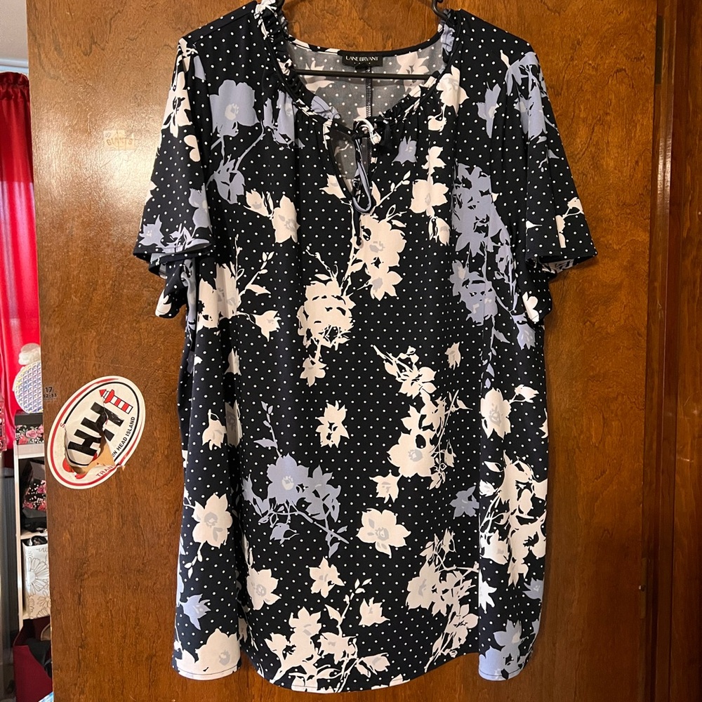 Lane Bryant Floral and Polka Dot Tie Front Blouse
